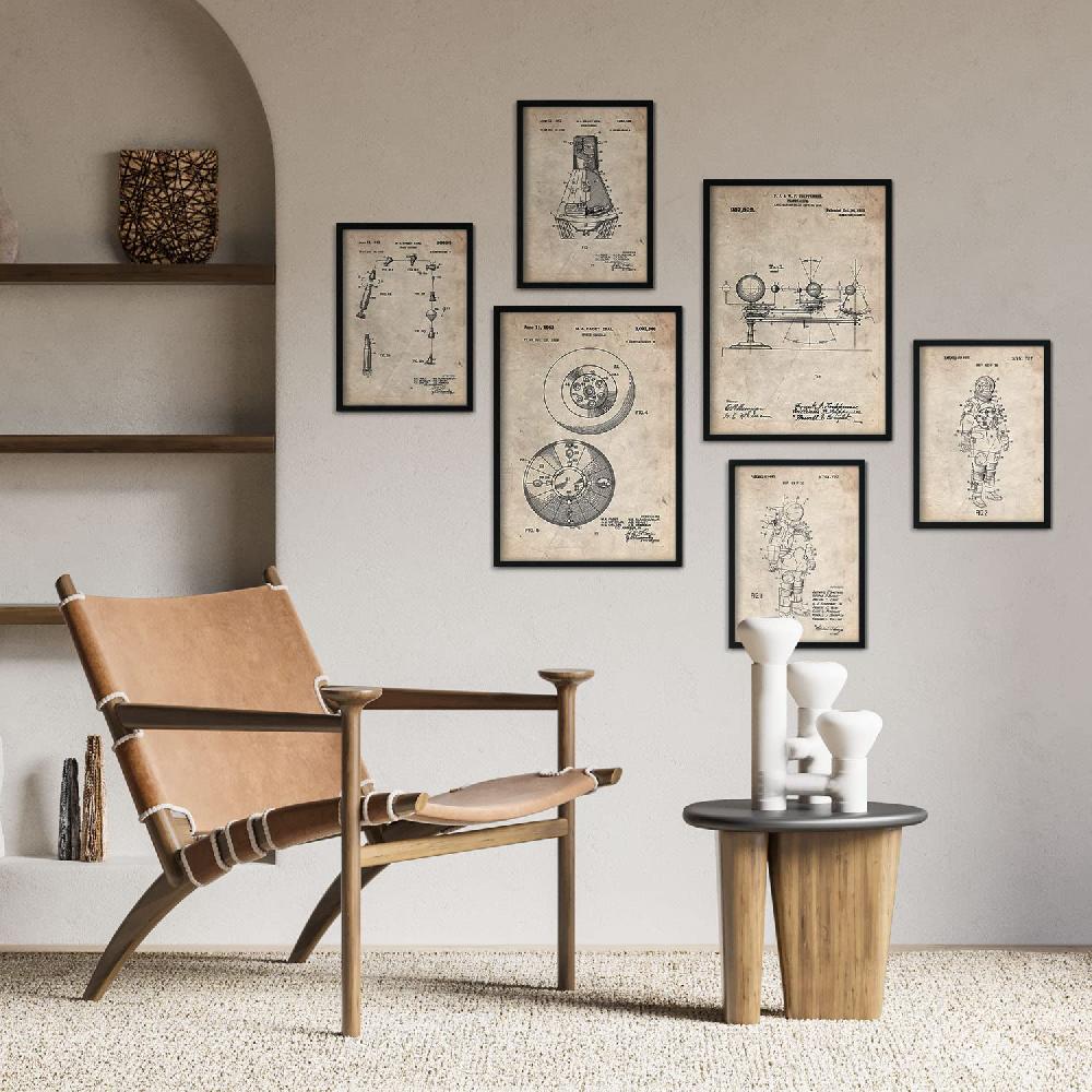 Nacnic Set De 6 Láminas De Patentes Astronauta Con Dibujos Retro