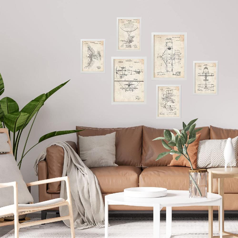 Nacnic Set De 6 Láminas De Patentes Avión Con Dibujos Retro De Inventos Antiguos