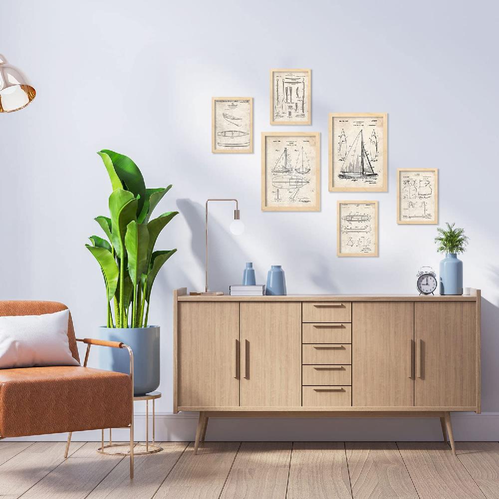 Nacnic Set De 6 Láminas De Patentes Barco Con Dibujos Retro De Inventos Antiguos