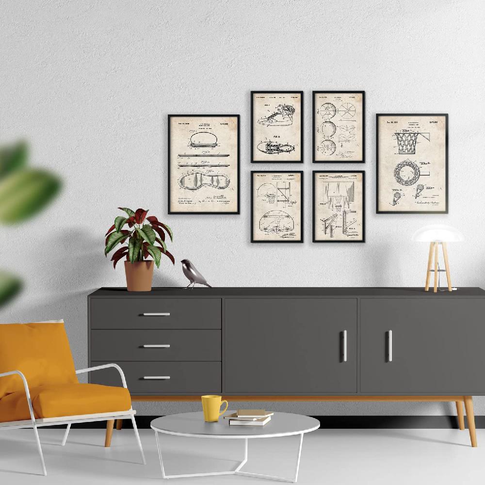 Nacnic Set De 6 Láminas De Patentes De Baloncesto Retro