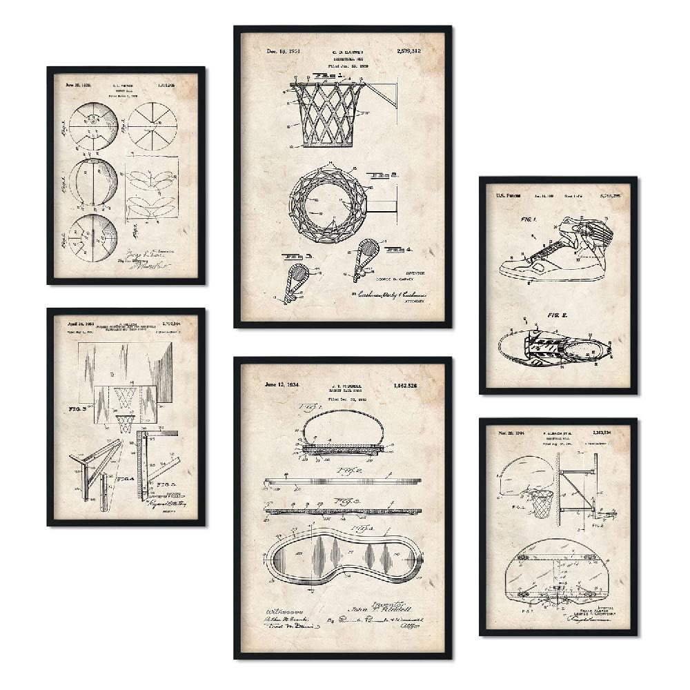 nacnic Set de 6 láminas de patentes de Baloncesto retro