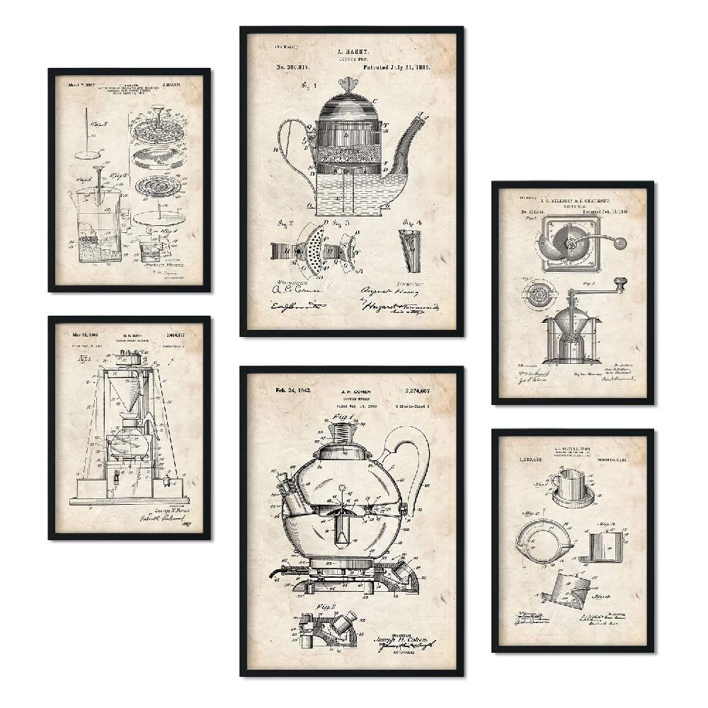 nacnic Set de 6 láminas de patentes de Cafetera retro