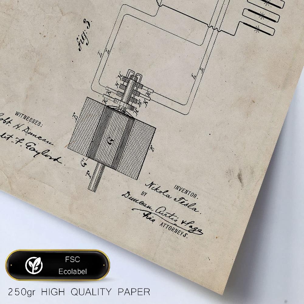 Nacnic Set De 6 Láminas De Patentes De Electricidad 2 Con Dibujos Retro De Inventos Antiguos
