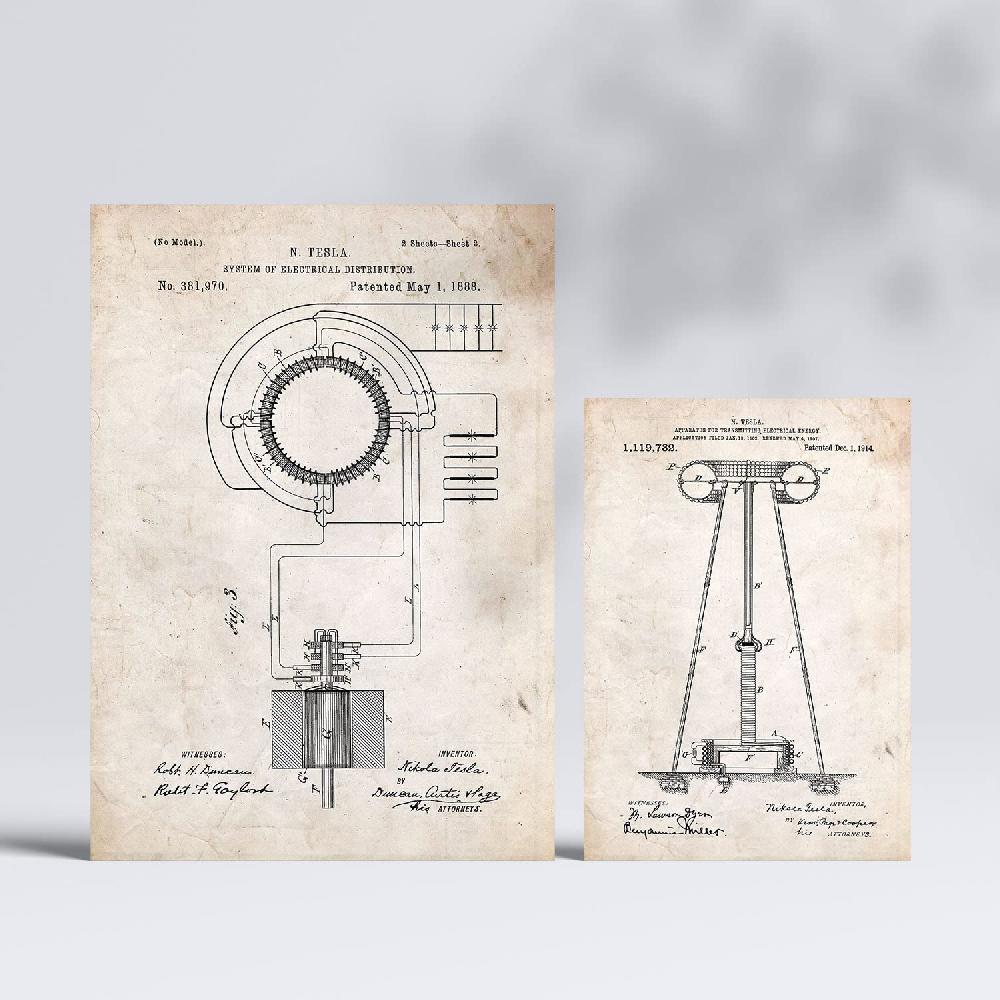 Nacnic Set De 6 Láminas De Patentes De Electricidad 2 Con Dibujos Retro De Inventos Antiguos