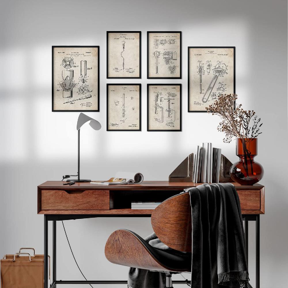 Nacnic Set De 6 Láminas De Patentes De Herramientas De Construcción Retro