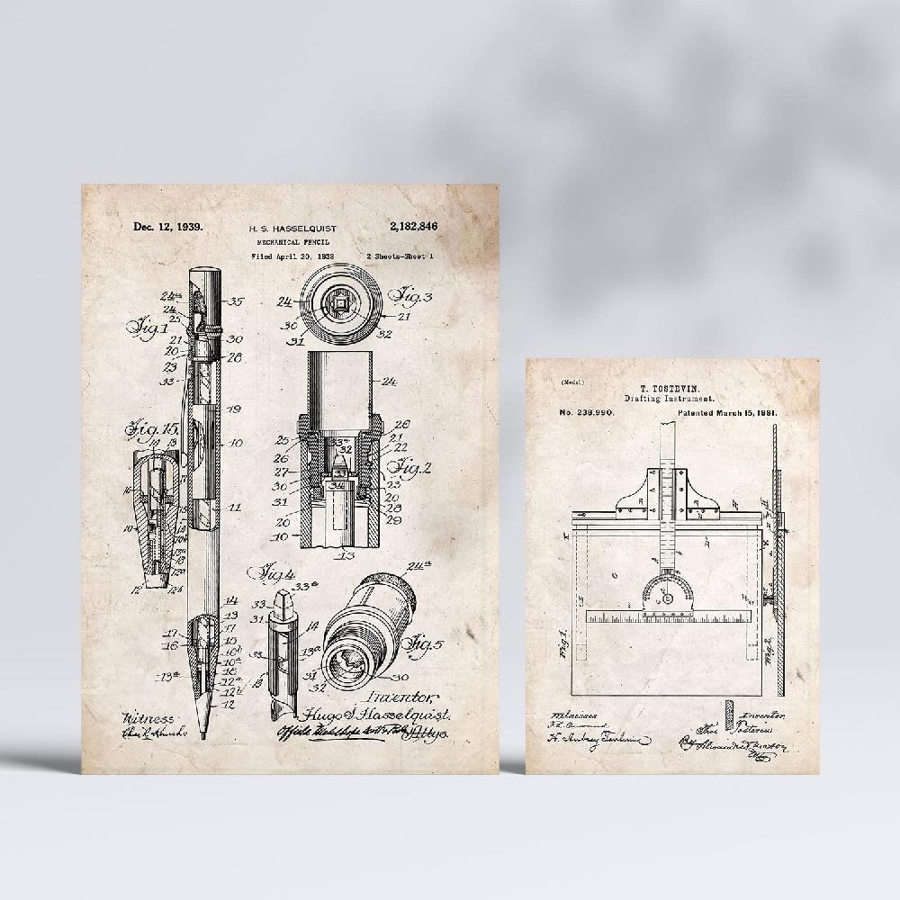 Nacnic Set De 6 Láminas De Patentes De Herramientas De Medición Antiguas