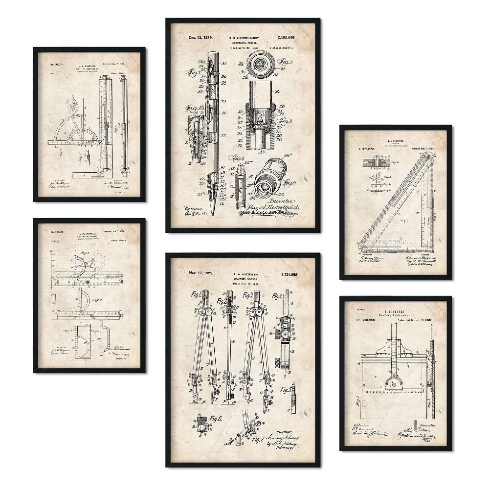nacnic Set de 6 láminas de patentes de herramientas de medición antiguas