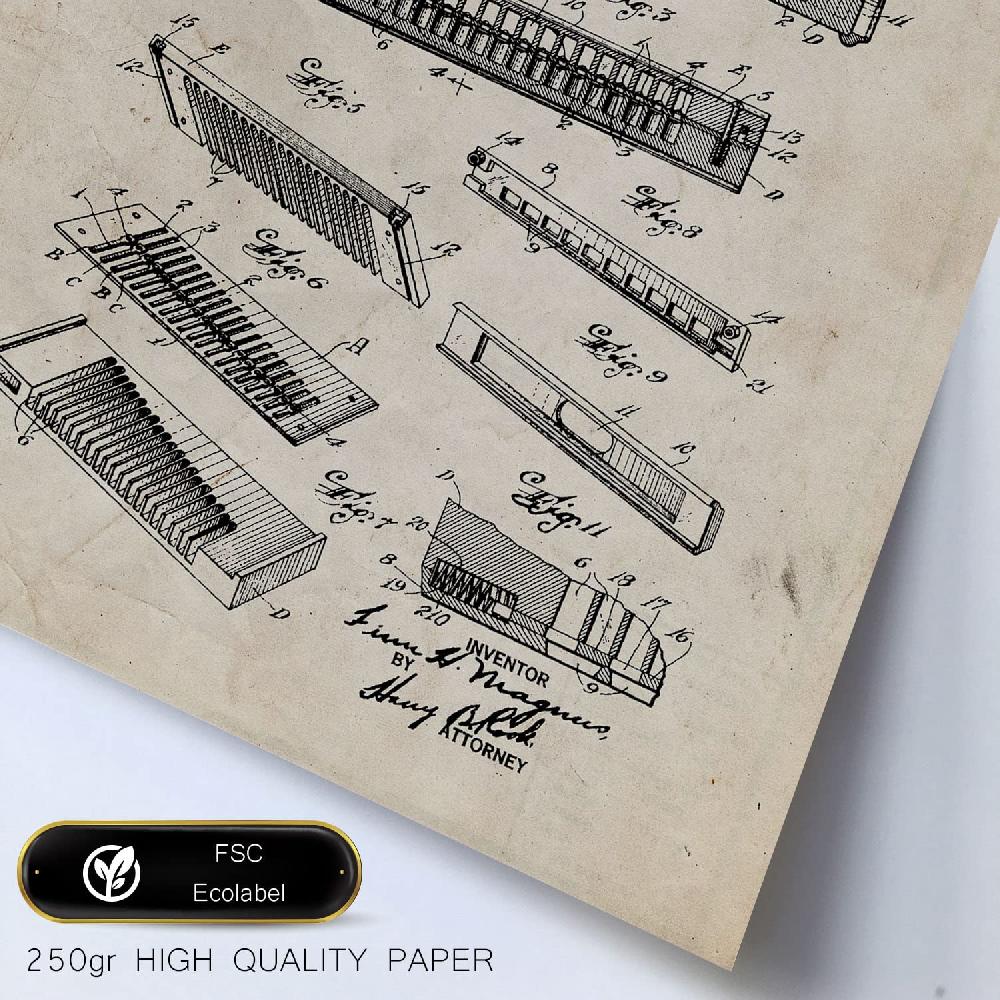 Nacnic Set De 6 Láminas De Patentes De Instrumentos De Viento Antiguos