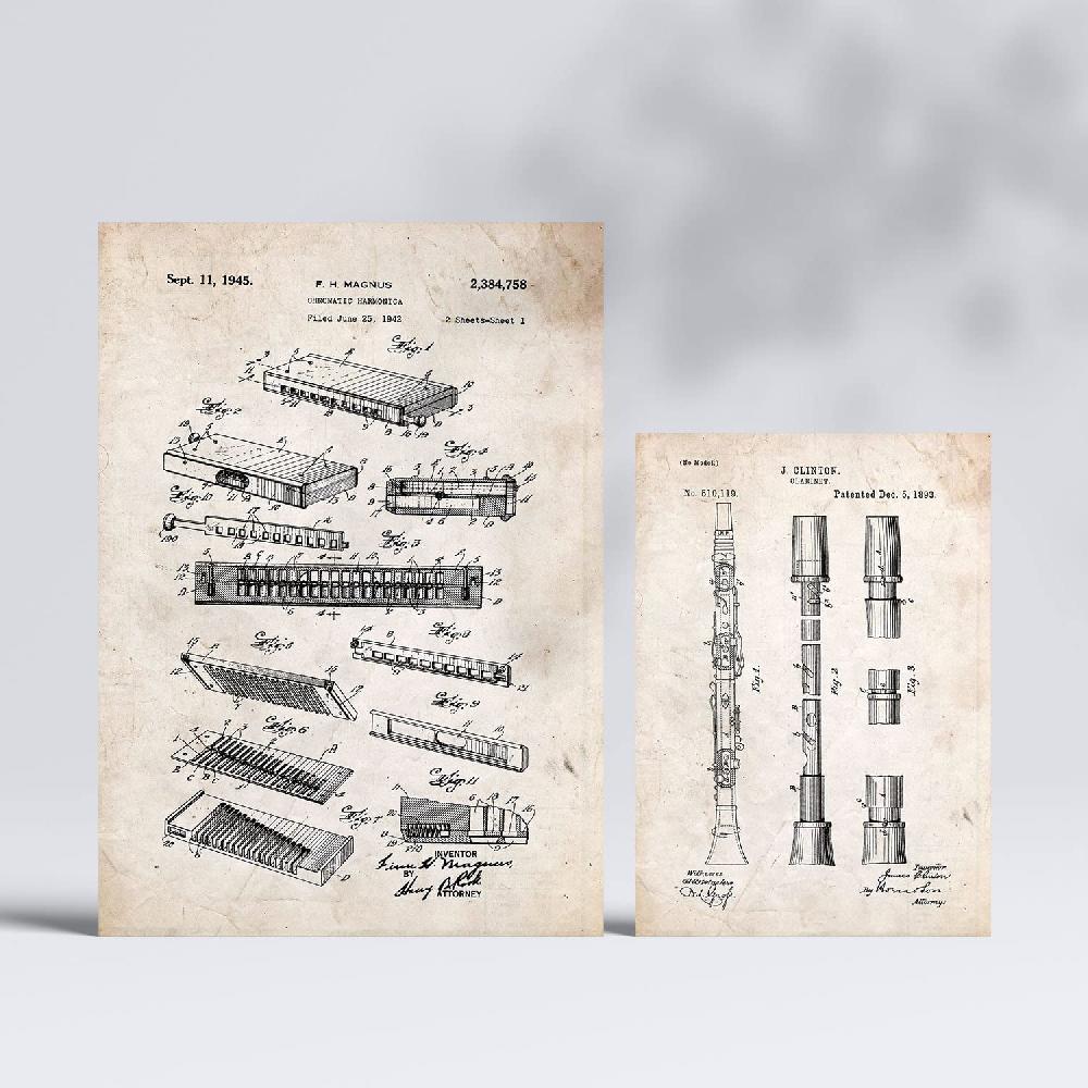 Nacnic Set De 6 Láminas De Patentes De Instrumentos De Viento Antiguos