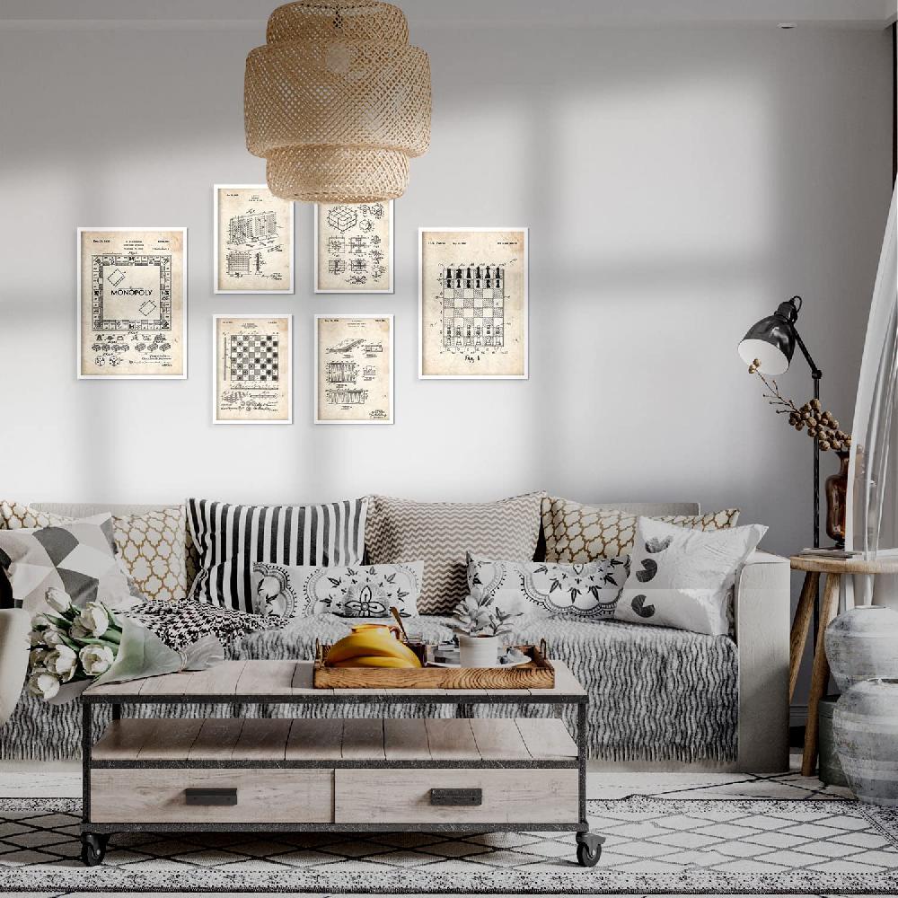 Nacnic Set De 6 Láminas De Patentes De Juegos De Mesa Retro