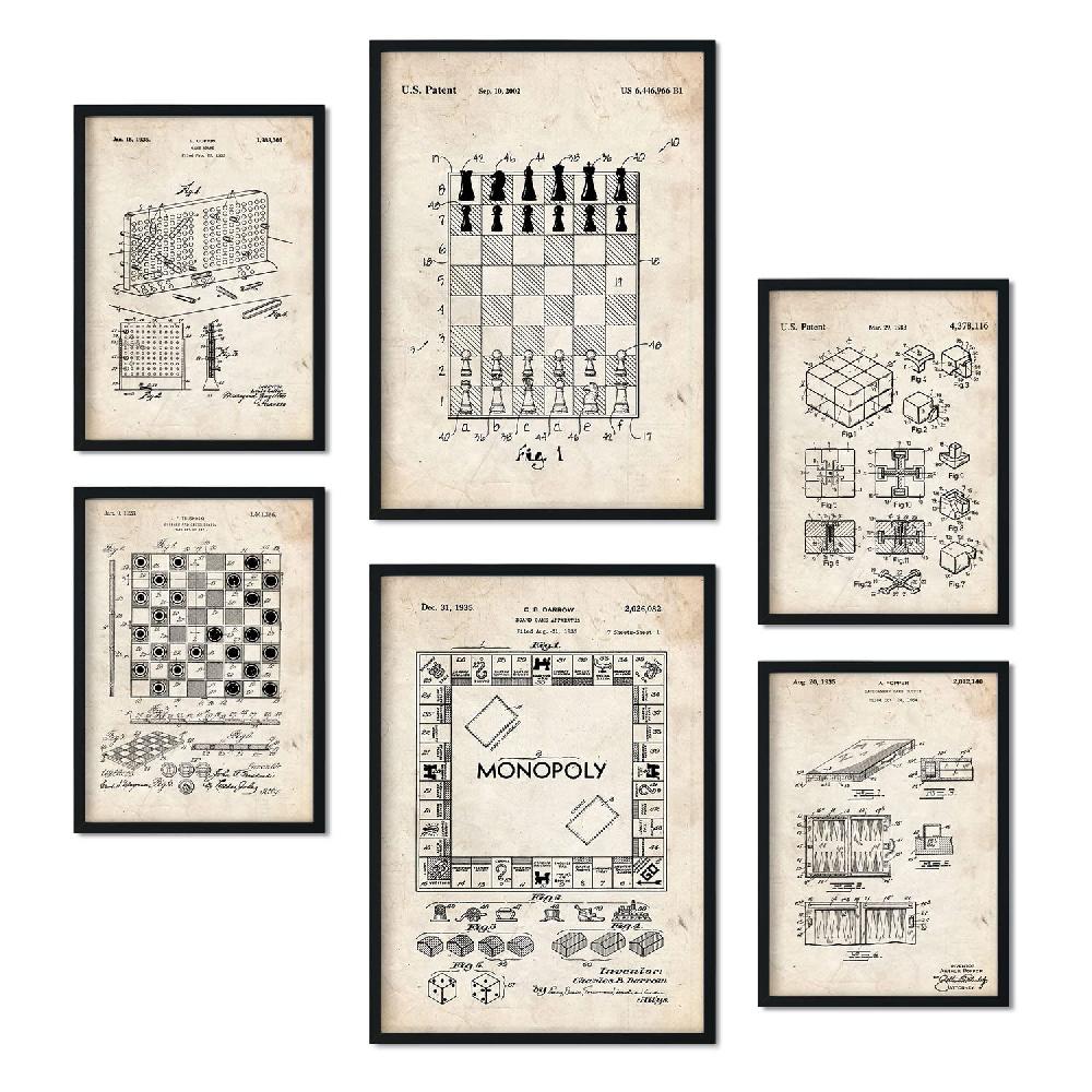 nacnic Set de 6 láminas de patentes de Juegos de mesa retro