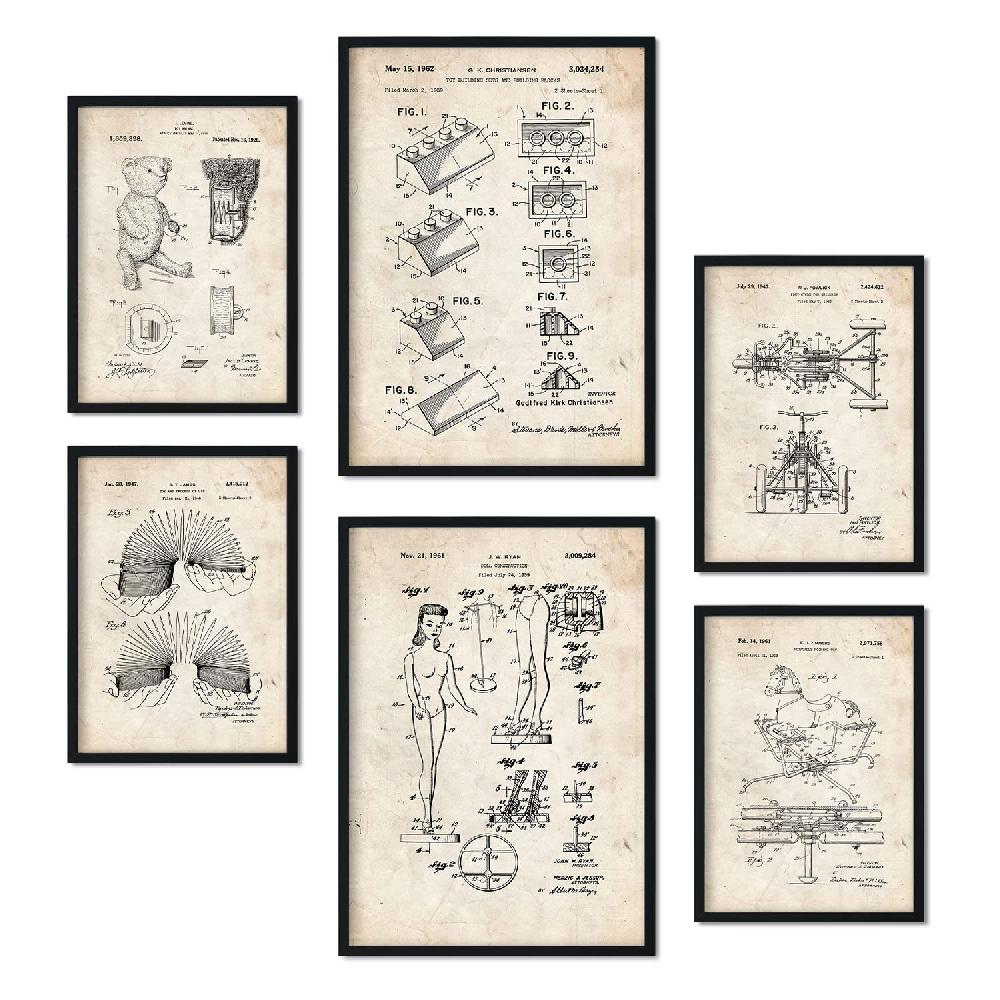 nacnic Set de 6 láminas de patentes de juguetes antiguos