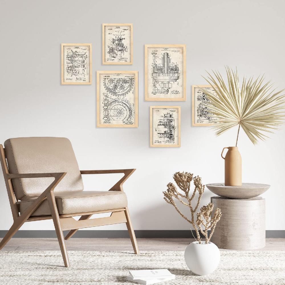 Nacnic Set De 6 Láminas De Patentes Maquinaria Retro