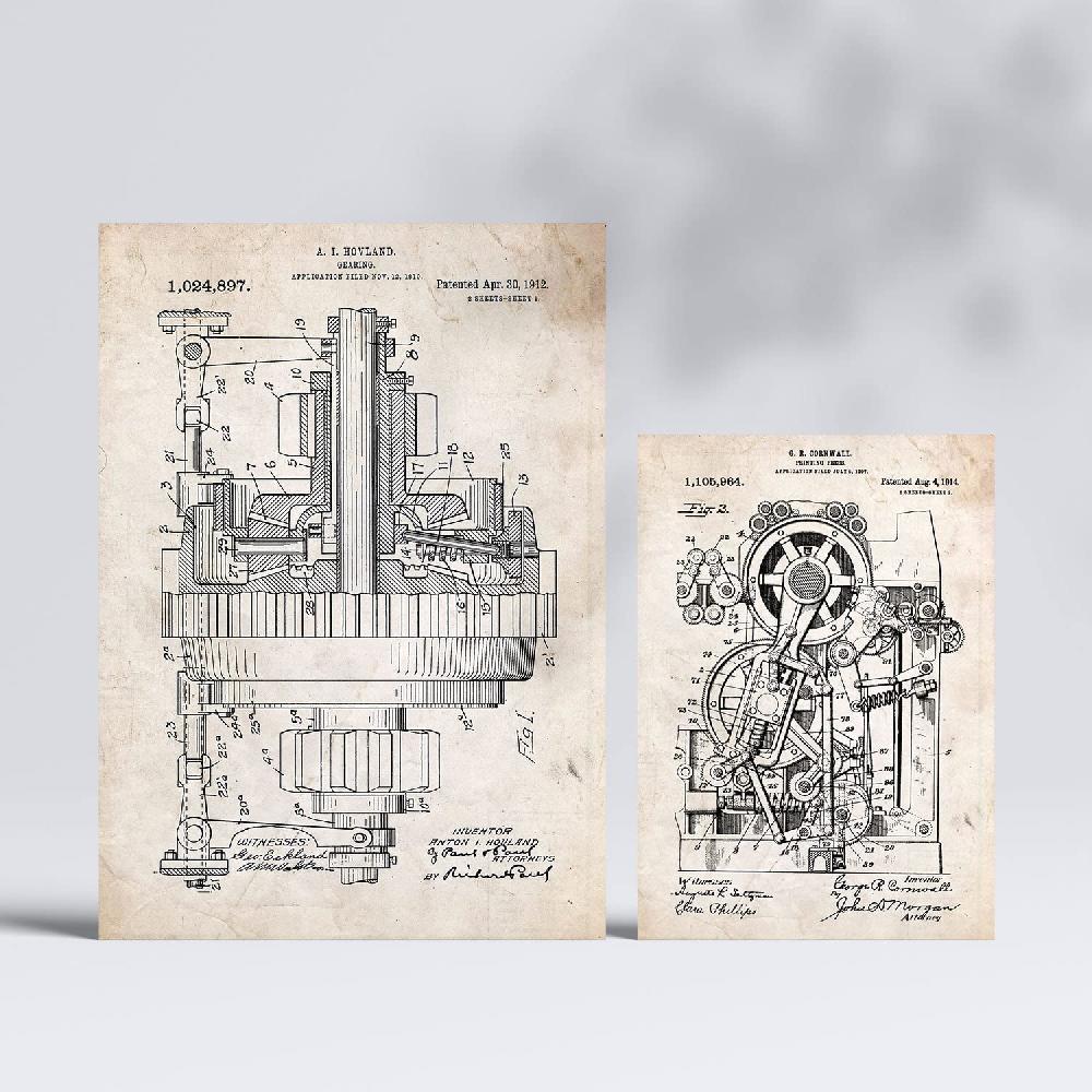 Nacnic Set De 6 Láminas De Patentes Maquinaria Retro