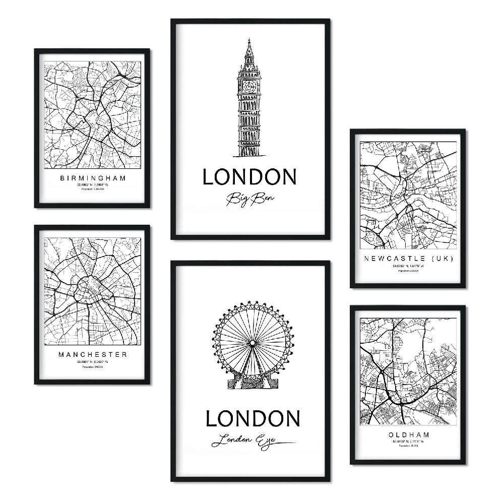 nacnic Set de 6 láminas estilo nórdico de Reino Unido y monumentos