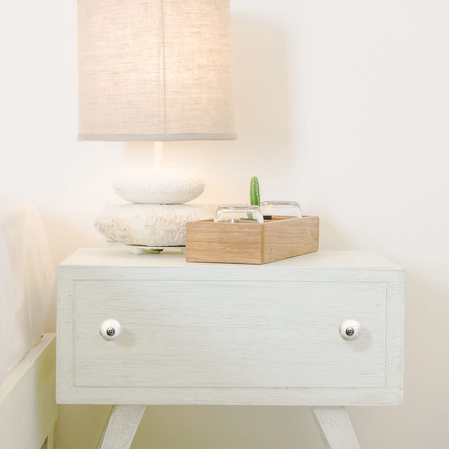 Nacnic Set De 8 Pomos De Cerámica Craquelado Blanco Para Muebles