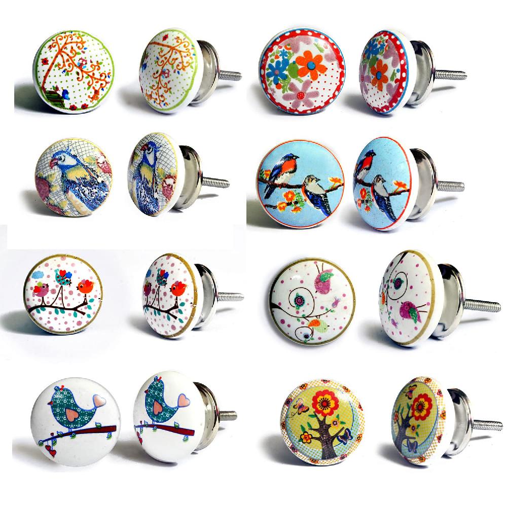 nacnic Set de 8 pomos tiradores de cerámica con diseño de pájaros y jardín