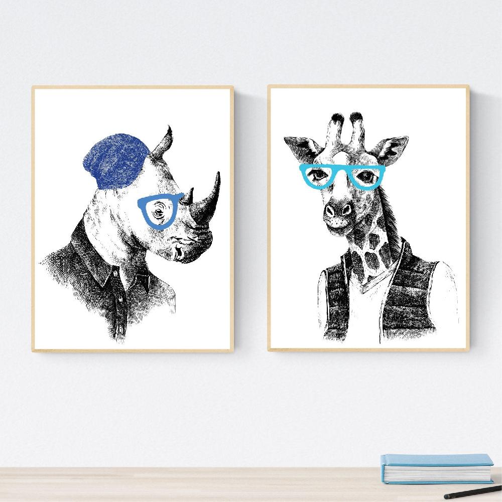 nacnic Set de dos láminas de Animales Ilustrados de alta calidad