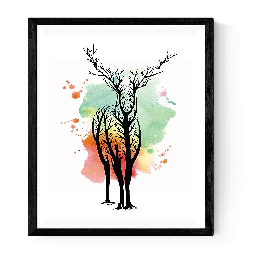 Nacnic Set De Dos Láminas Estilo Acuarela De Ciervos Nórdicos