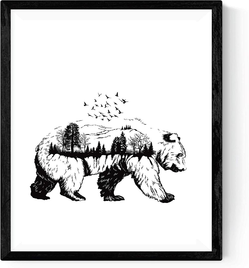 Nacnic Set De Dos Láminas Estilo Nórdico Con Oso Y Ciervo En Blanco Y Negro