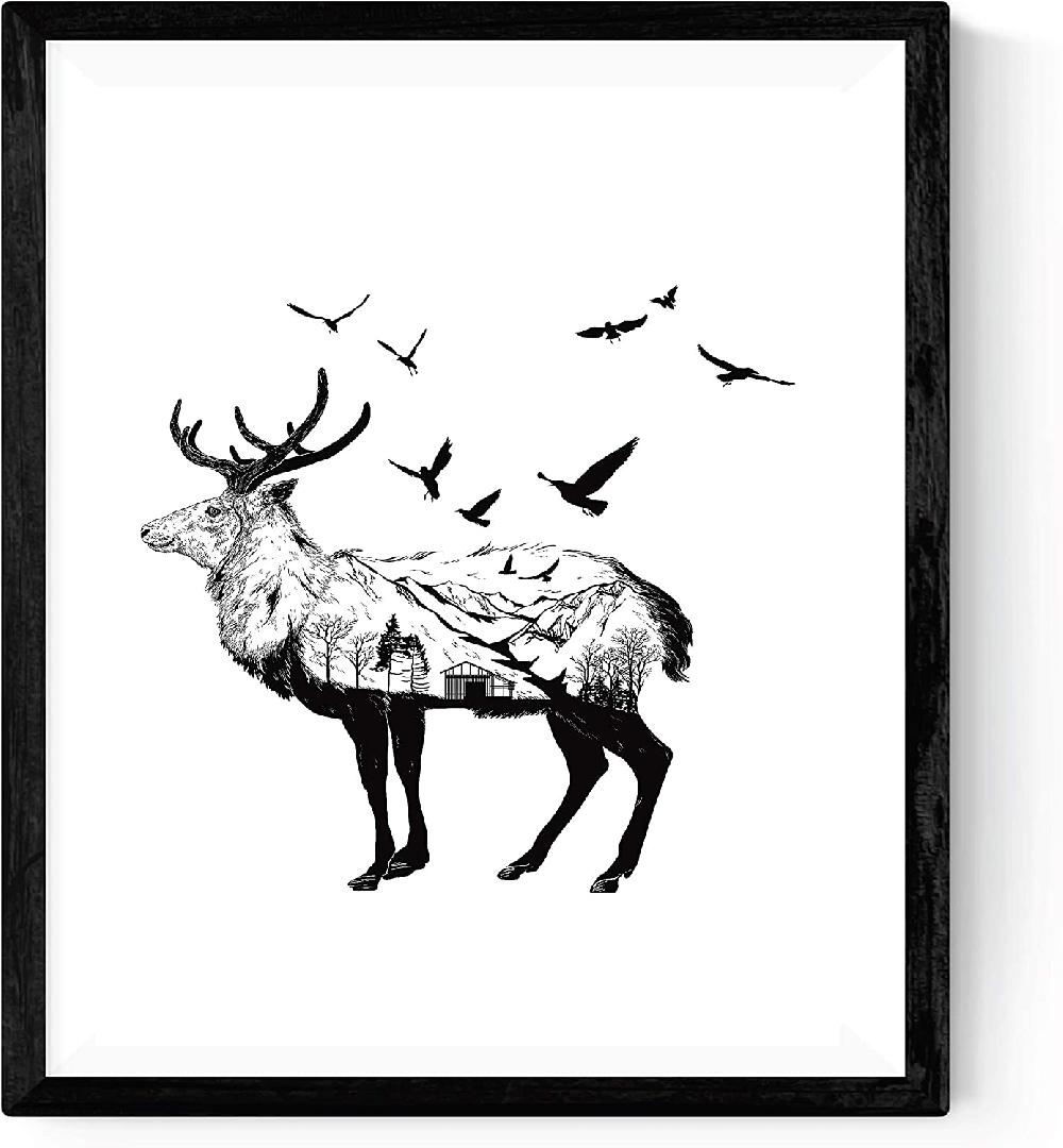 Nacnic Set De Dos Láminas Estilo Nórdico Con Oso Y Ciervo En Blanco Y Negro