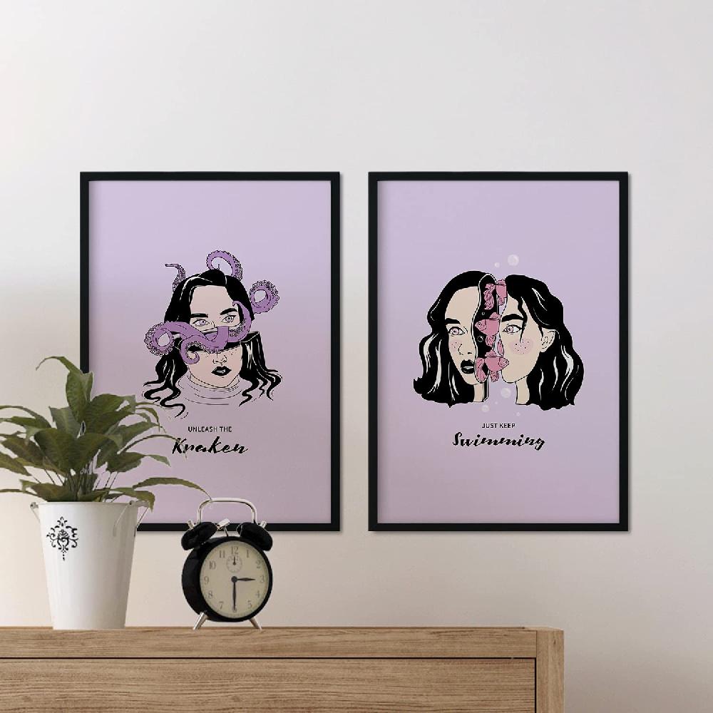 Nacnic Set De Láminas Artísticas De Cabezas De Mujer Y Océano