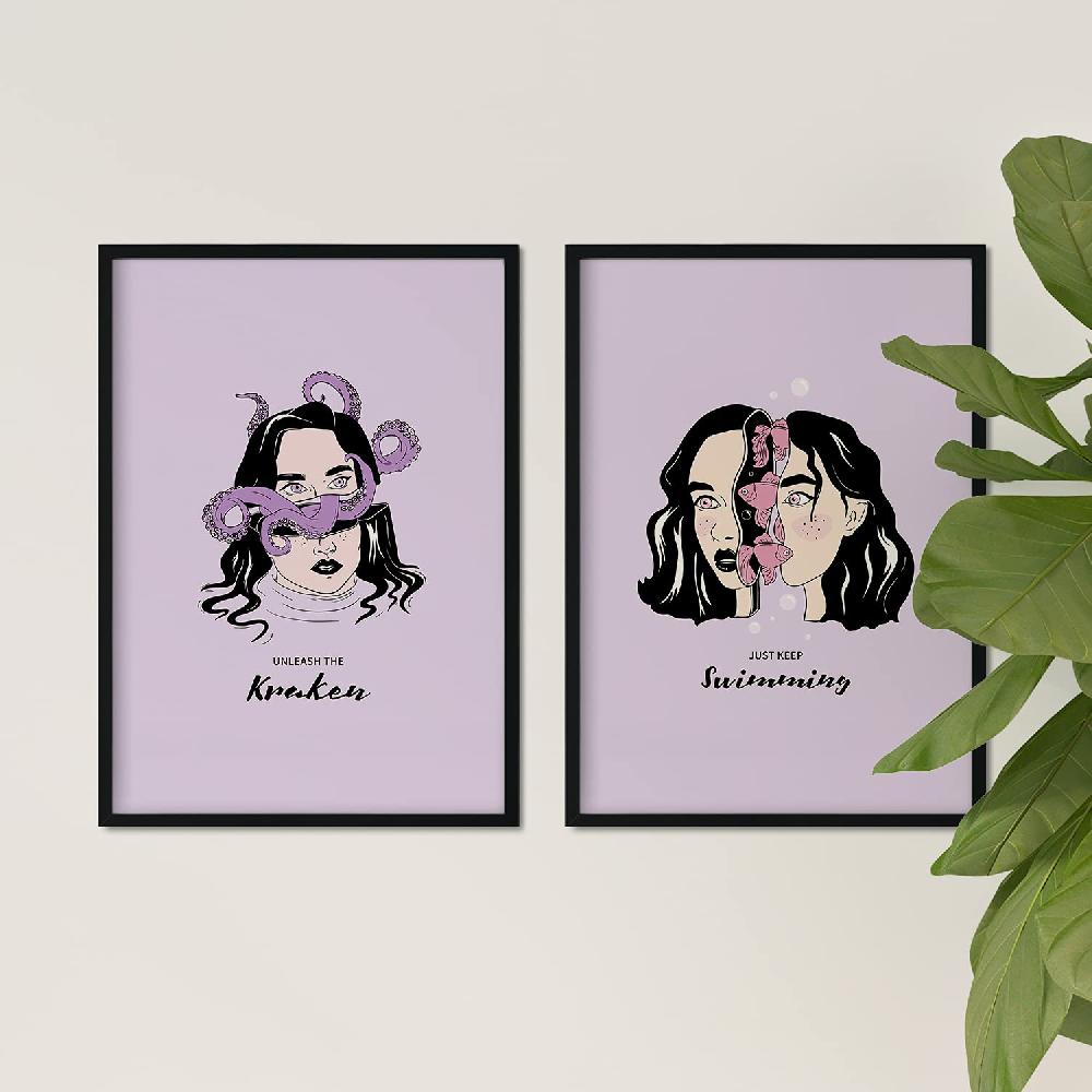 Nacnic Set De Láminas Artísticas De Cabezas De Mujer Y Océano