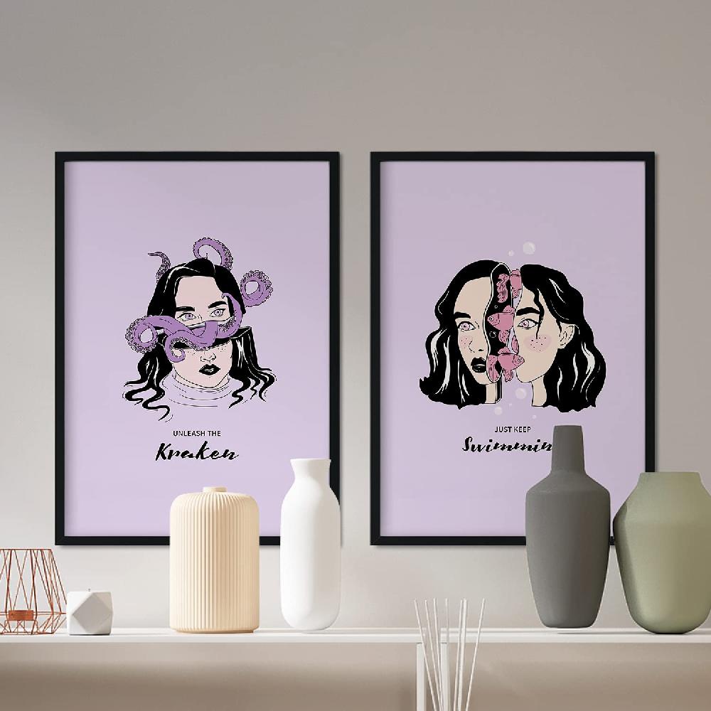 Nacnic Set De Láminas Artísticas De Cabezas De Mujer Y Océano