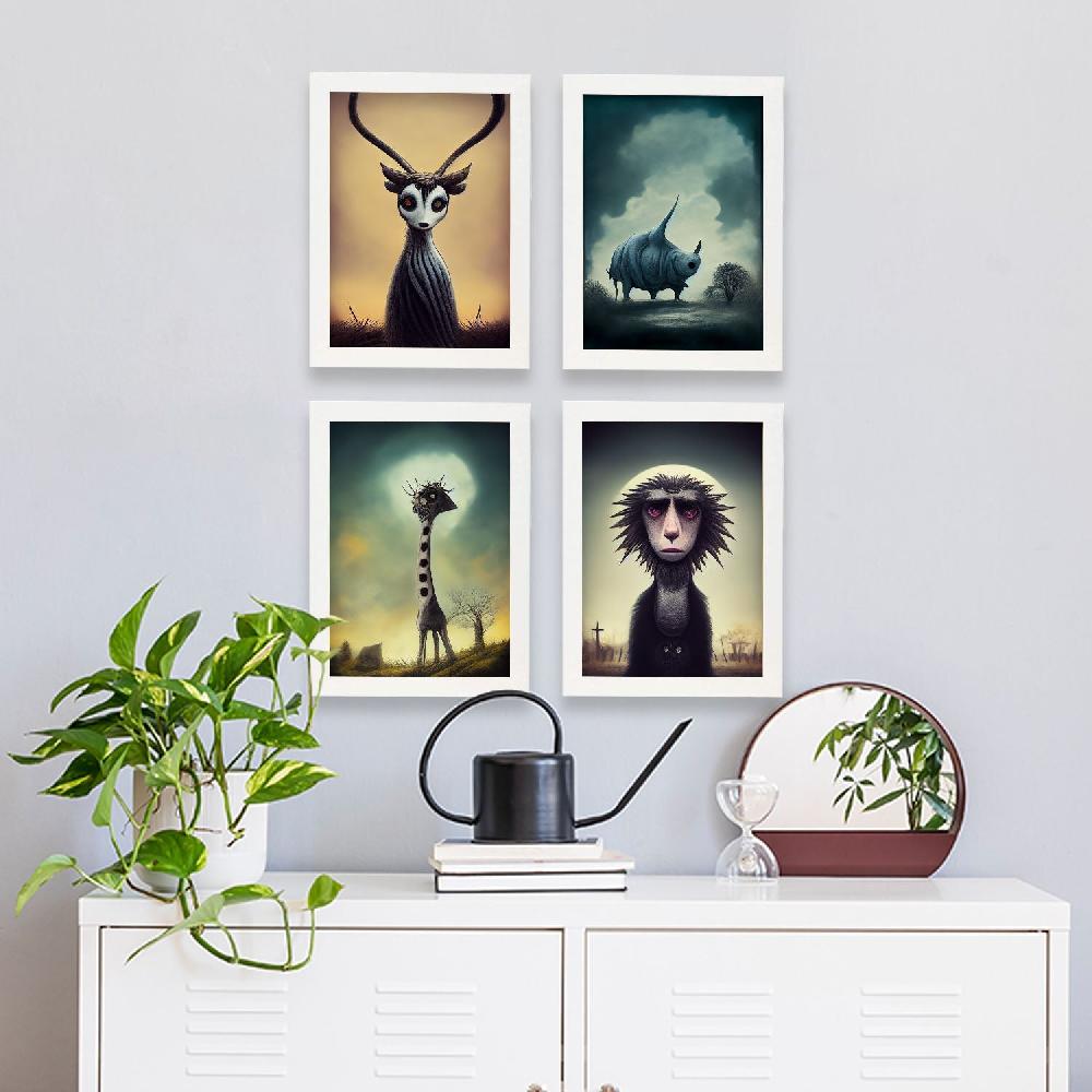 Nacnic Set De Láminas De Animales Al Estilo Burton Para Diseño De Interiores Y Decoración Goth Dark