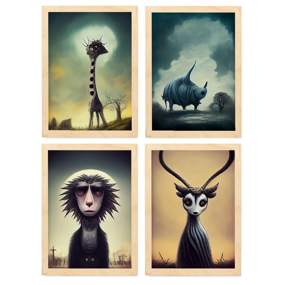 Nacnic Set De Láminas De Animales Al Estilo Burton Para Diseño De Interiores Y Decoración Goth Dark