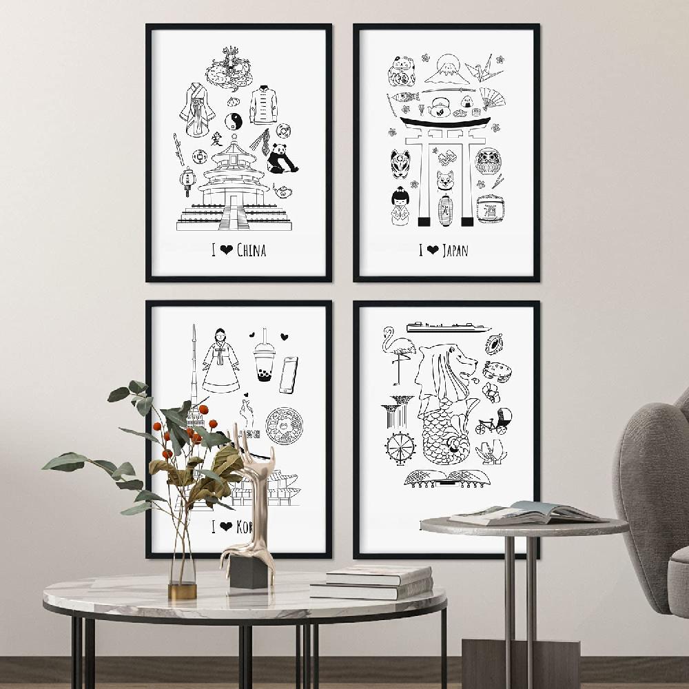 Nacnic Set De Láminas De Países Y Ciudades De Asia Para Viajeros