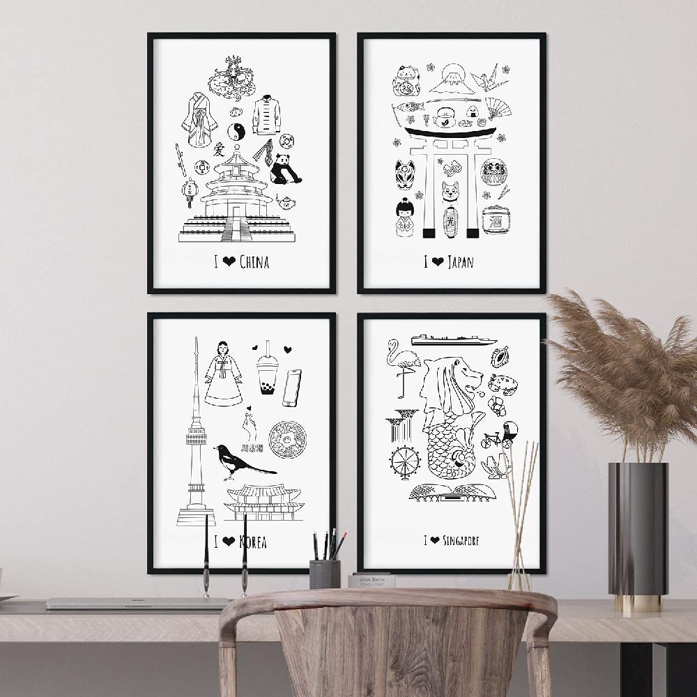 Nacnic Set De Láminas De Países Y Ciudades De Asia Para Viajeros