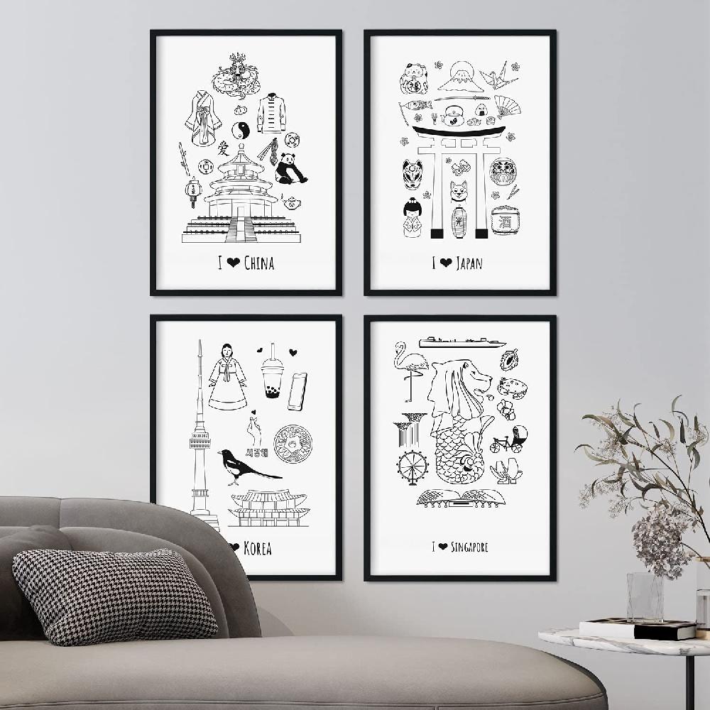 Nacnic Set De Láminas De Países Y Ciudades De Asia Para Viajeros