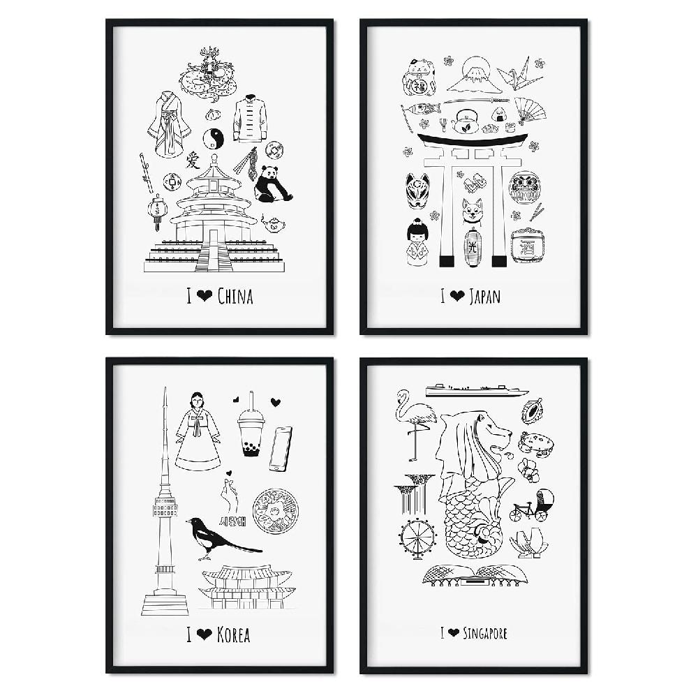 nacnic Set de láminas de países y ciudades de Asia para viajeros