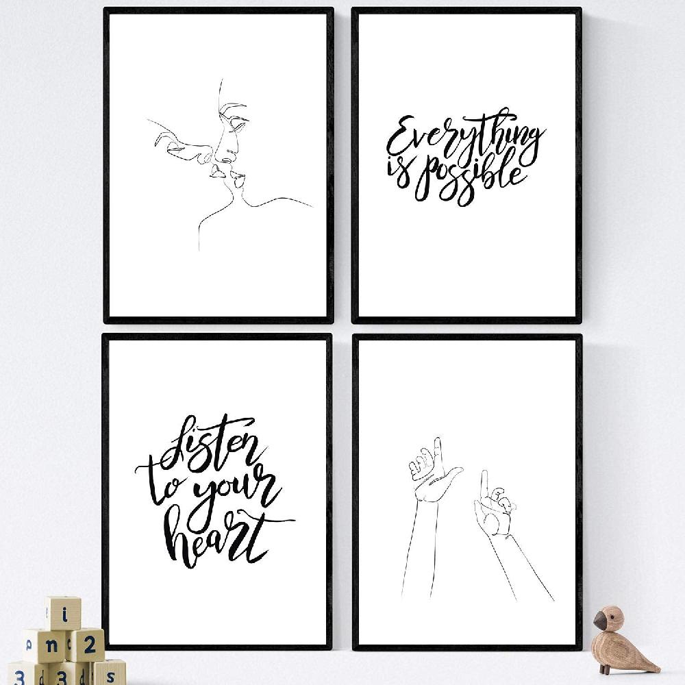 Nacnic Set De Láminas Escucha Tu Corazón Con Mensajes Felices Y Dibujos A Un Solo Trazo