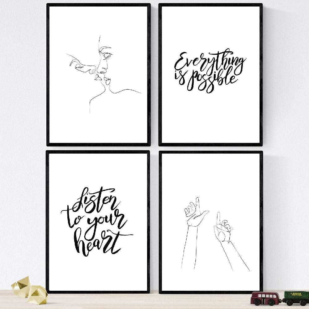 nacnic Set de láminas Escucha tu Corazón con mensajes felices y dibujos a un solo trazo