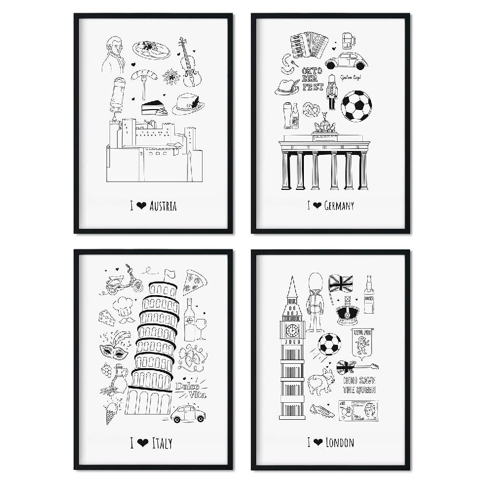 nacnic Set de láminas Europa 1 - Pósters de países y ciudades para viajeros