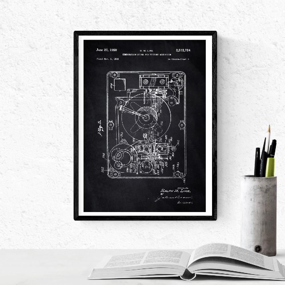 Nacnic Set De Láminas Patentes De Tocadiscos Antiguas En Negro