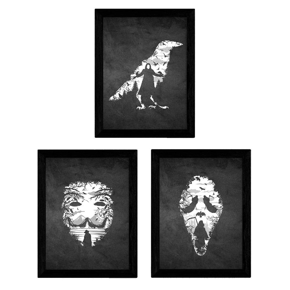 nacnic Set de tres láminas de V de Vendeta Scream y El cuervo en blanco y negro estilo pizarra