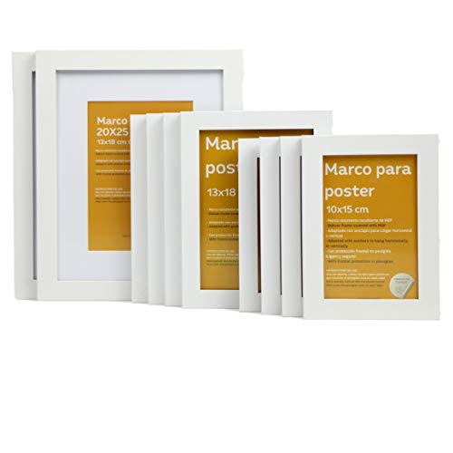 nacnic Tamaño de Marco Blanco (10 SET - |20x25cm|x2 - |13x18cm|x4 - |10x15cm|x4). Marco blanco para fotos carteles diplomas