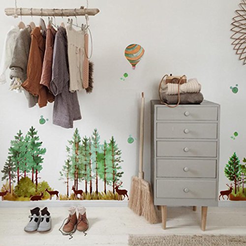 Nacnic Vinilo Decorativo Acuarela De Bosque Para Habitaciones Infantiles - Lámina