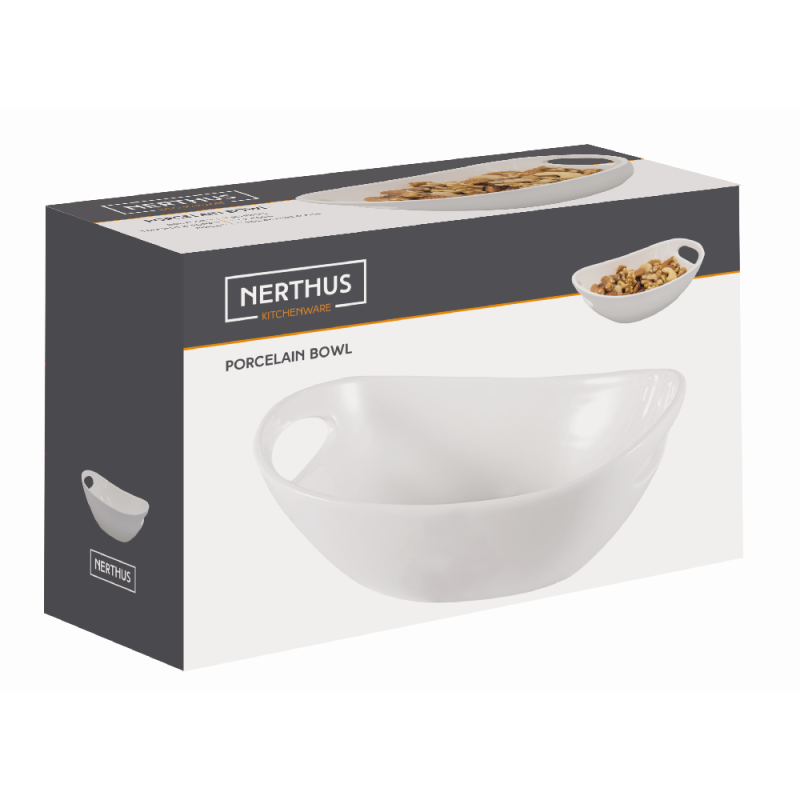 Nerthus Kitchenware Bol Ovalado De Porcelana Con Asas Para Snacks Blanco