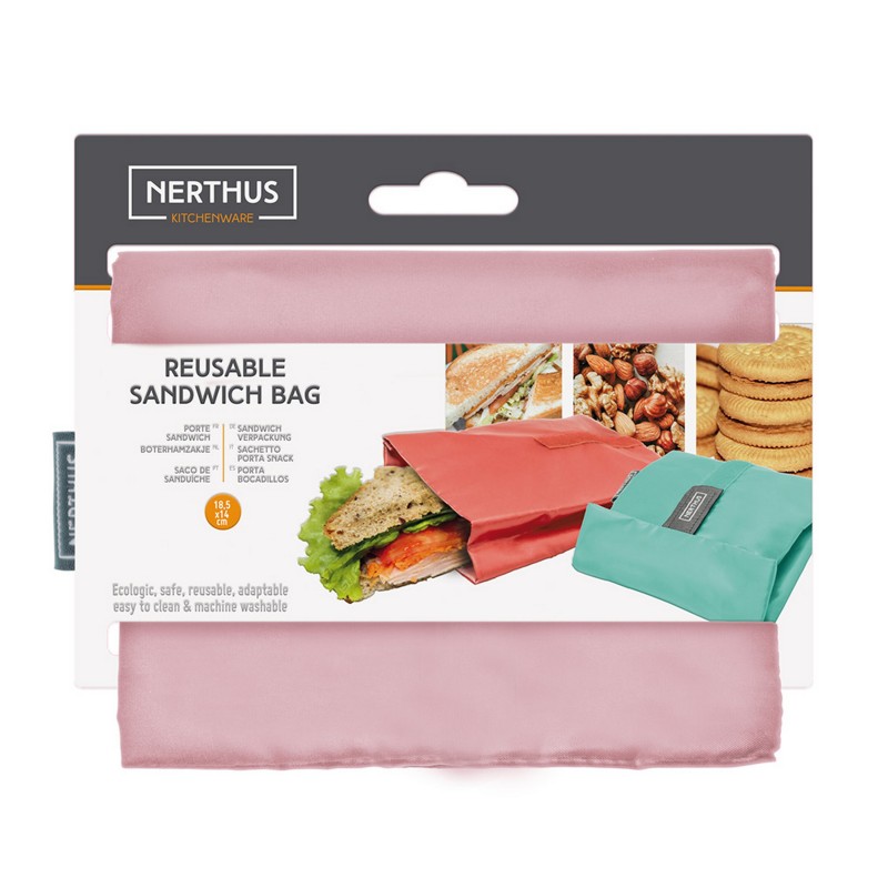 Nerthus Kitchenware Bolsa Reutilizable Para Sandwich Rosa Pastel