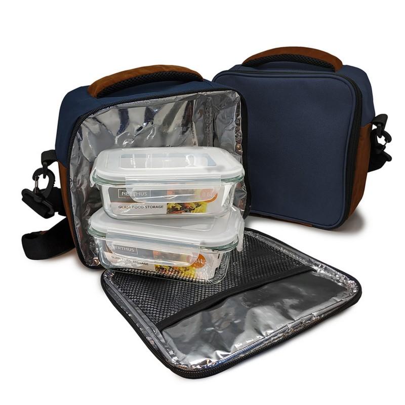 Nerthus Kitchenware Bolsa Térmica Azúl Con 2 Herméticos De Cristal