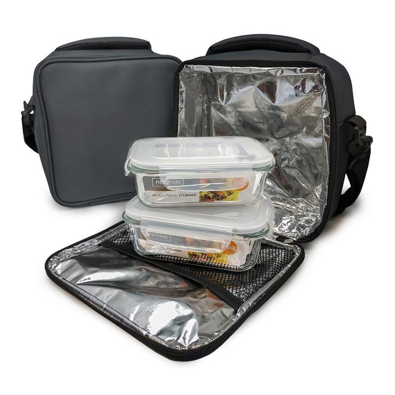 nerthus kitchenware Bolsa térmica gris con 2 herméticos de cristal