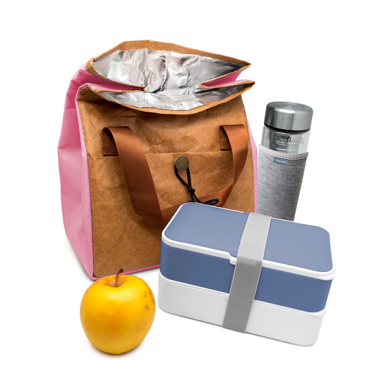 Nerthus Kitchenware Bolsa Termica Porta Alimentos Diseño Con Tyvek De Estraza Y Detalle Color Rosa