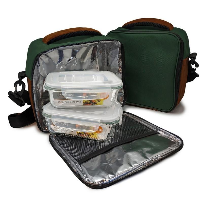Nerthus Kitchenware Bolsa Térmica Verde Con 2 Herméticos De Cristal