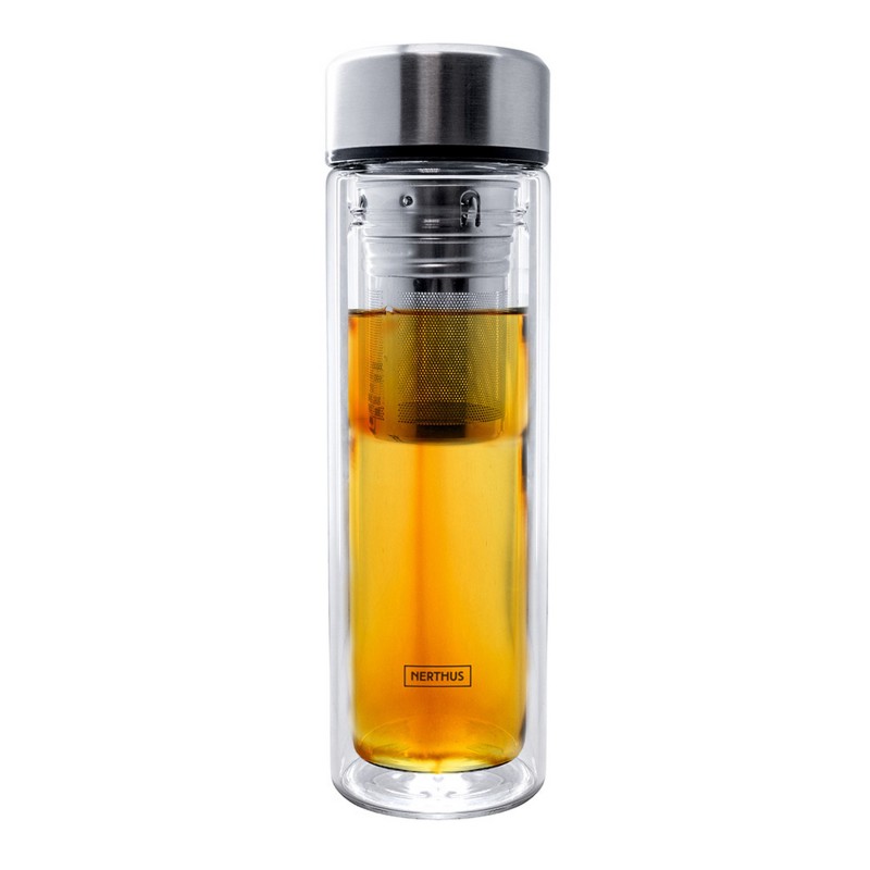 Nerthus Kitchenware Botella De Cristal De Doble Pared Con Infusor Para El Té