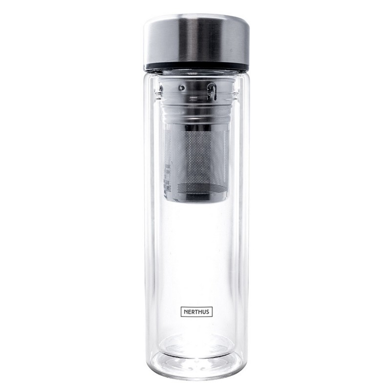 nerthus kitchenware Botella de Cristal de doble Pared con Infusor para el Té