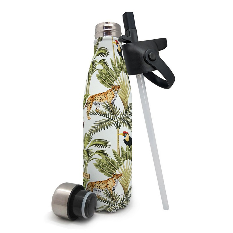 nerthus kitchenware Botella de doble pared de acero Inox. con tapón pajita + tapón de acero: Selva